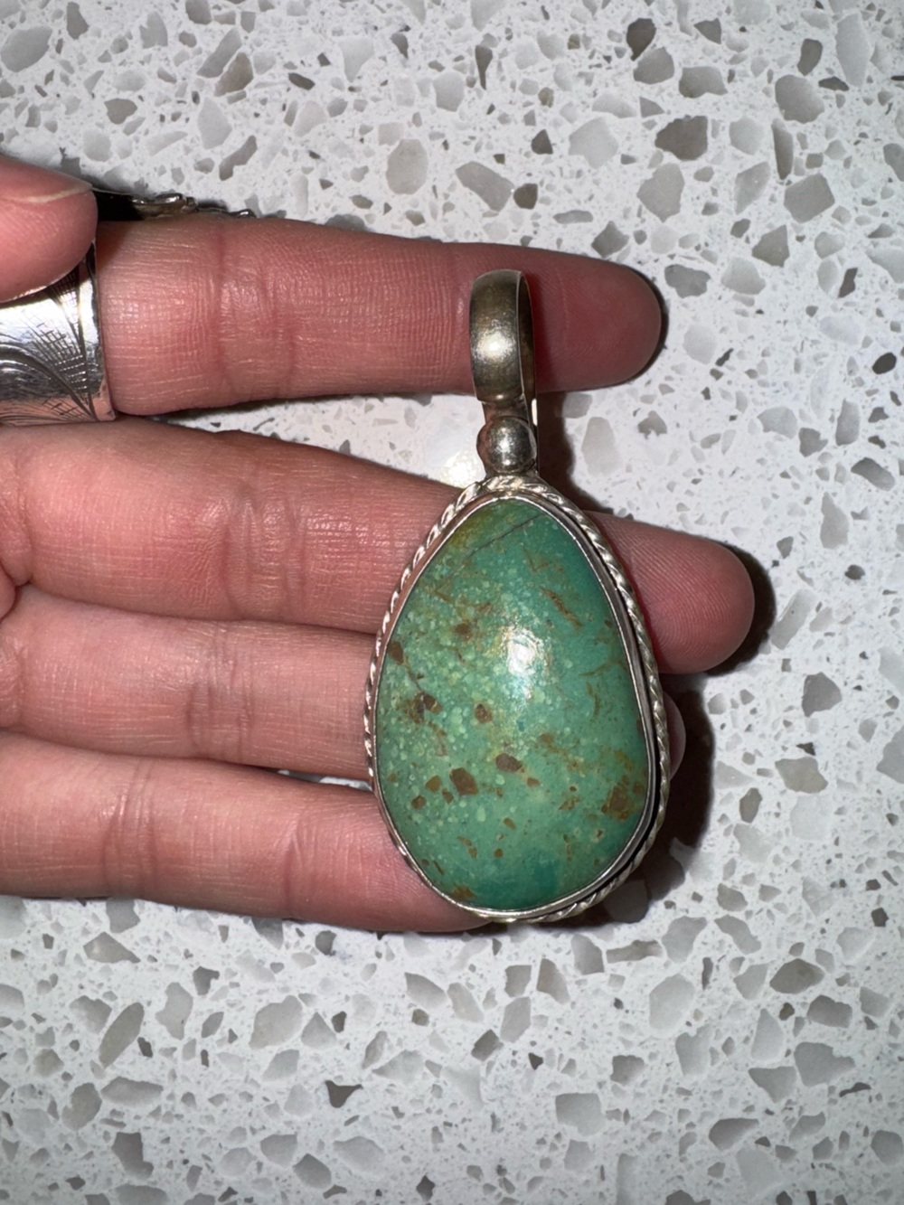 Sterling Silver Turquoise Teardrop Pendant - Green Turquoise